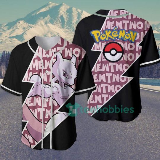 Mewtwo Baseball Jersey, Cool PKM Shirt for Men Women, Japanese Anime Top