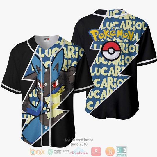 Lucario Baseball Jersey, Cool PKM Shirt for Men Women, Japanese Anime Top