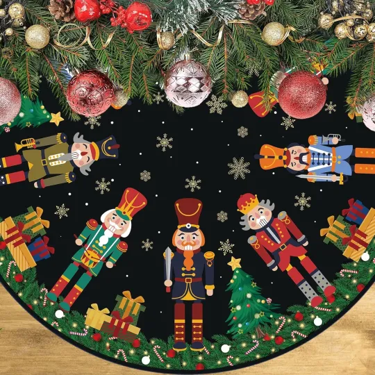 Discover Nutcracker Christmas Tree Skirt 48 Inches Christmas Tree Mats Xmas Collar for Fa