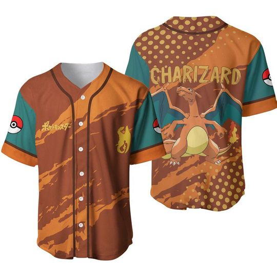 Charizard Baseball Jersey, Cool PKM Shirt for Men Women, Japanese Anime Top