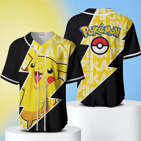 Discover Pika Baseball Jersey, Cool PKM Shirt for Men Women, Japanese Anime Top