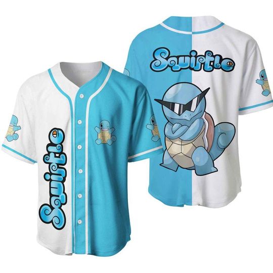 Squirtle Baseball Jersey, Cool PKM Shirt for Men Women, Japanese Anime Top