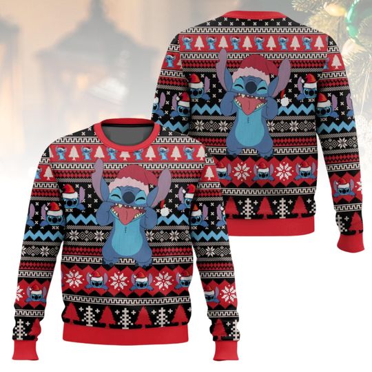 Discover Funny Stitch Disney Ugly Christmas Sweater, Disney Stitch Santa Sweater For Fan