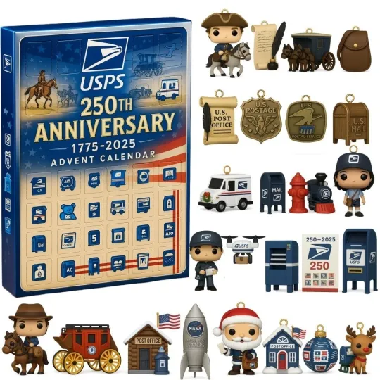 Discover Postal Service 250th Anniversary Advent Calendar 2025, 24 Mini Ornaments 2D Flat