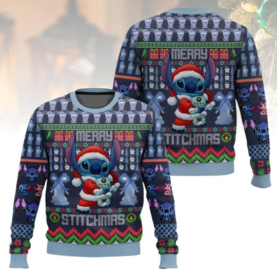 Discover Merry Stitchmas Ugly Christmas Sweater, Disney Stitch Santa Sweater For Fan