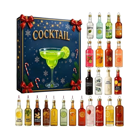 Discover 2025 2D Acrylic Cocktail Advent Calendar, 24 Days Christmas Countdown Calendar