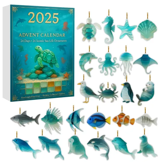 Sea Glass Marine Life Advent Calendar 2025, 24 Day Christmas Ocean-themed Animal
