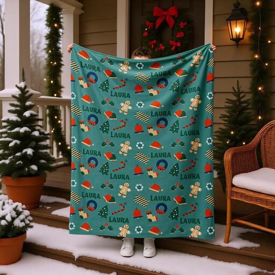 Discover Personalized Christmas Fleece Blanket with Name, Soft Flannel Holiday Throw
