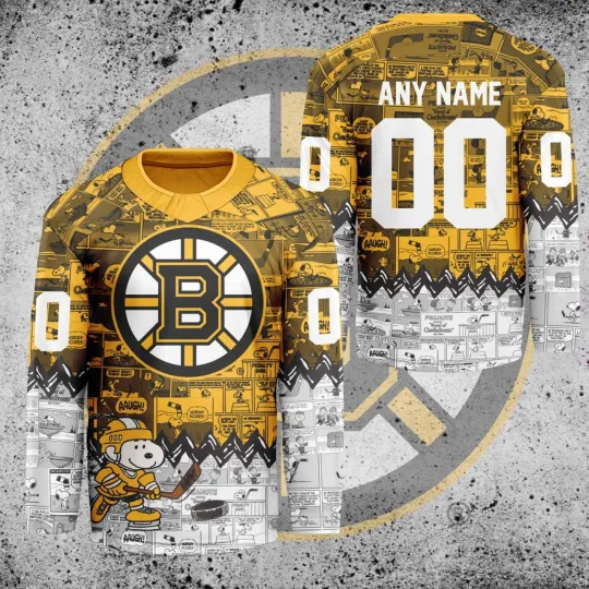 Personalized Boston Bruins Peanuts 75th Anniversary Hockey Shirt Fan Gear Gift
