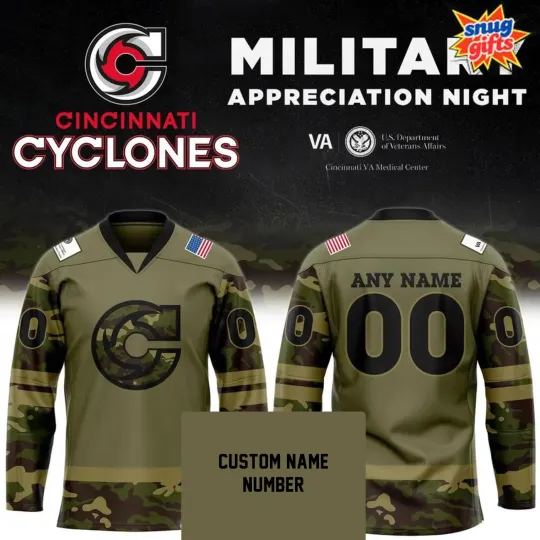 Discover Personalized Cincinnati Cyclones Military Appreciation Night Camo Hockey Shirt