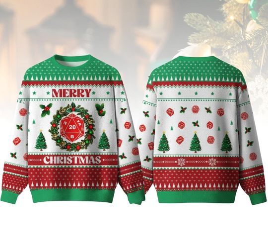 Dnd Merry Christmas Ugly Sweater, Dungeon And Dragons Sweater For Fan