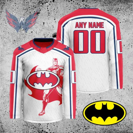 Discover Personalized Washington Capitals X Batman Hockey Shirt Men's Fan Gear Xmas Gift