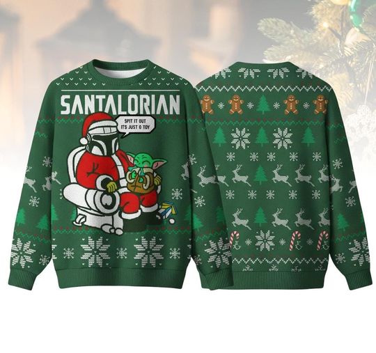 Santalorian Christmas Ugly Sweater, Mandalorian Holiday Sweater, Star Wars Sweater For Men And Women, Xmas Holiday Gift