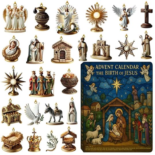 Discover The Birth Of Jesus Advent Calendar 2025, 24 Day Nativity Scene Figurines : Vintage Christmas Ornament Countdown