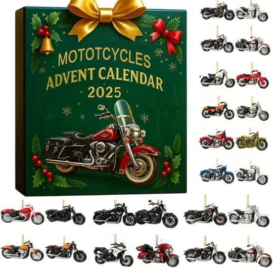 Discover Mototcycles Advent Calendar 2025, Motorcycle Acrylic Pendant Christmas Countdown