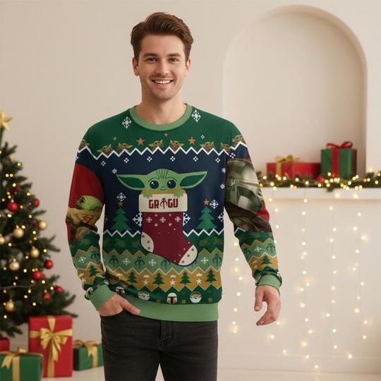Star Wars Christmas Ugly Sweater, Grogu Holiday Sweater, Mandalorian Christmas Sweater For Men And Women, Xmas Gift