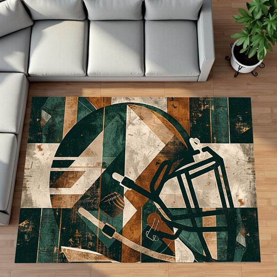 Discover Vintage American Football Rug with Helmet