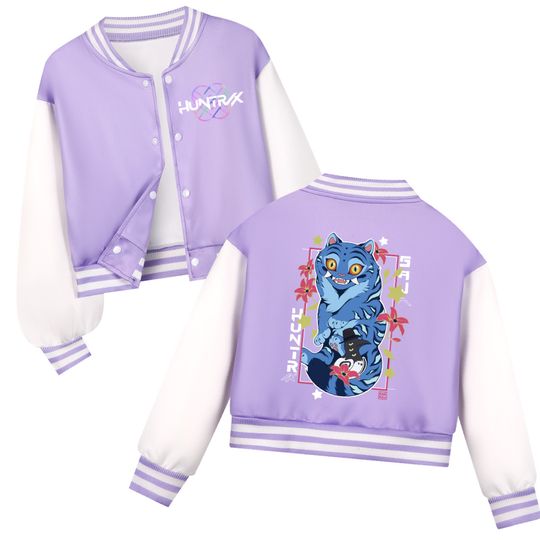Discover Kids clothes KPop Demon Hunters Huntrix Baseball Jersey Cartoon Casual Jacket Two-color Splicing Suitable for Spring and Autumn