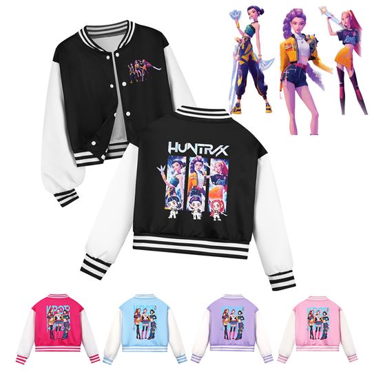 Discover K-Pop Demon Hunters Kids Baseball Jacket Spring Autumn Coats for Girls Huntrx Rumi Costumes Harajuku Children's Clothing Uniform
