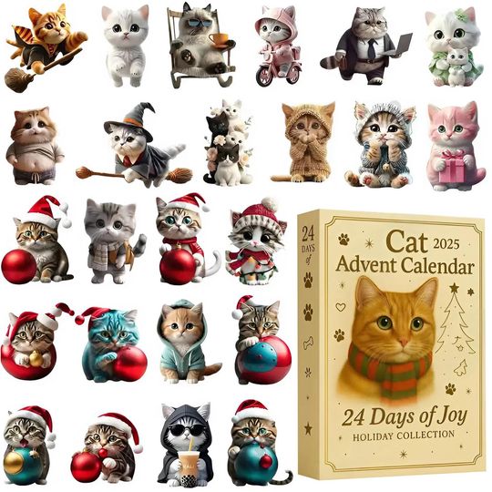 Discover Cat Advent Calendar 2025, 24 Day Cats Figurines : Vintage Christmas Ornament Countdown