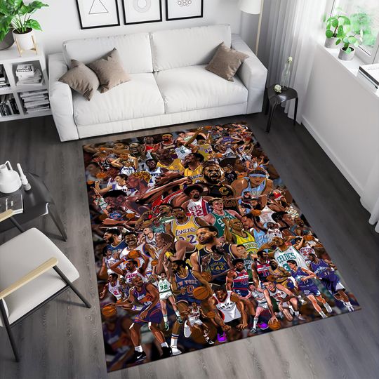 Discover NBA Legends Basketball Team Uniform Rug for Boys Room, Personalized Sports Area Rug, Unique Gift for Him