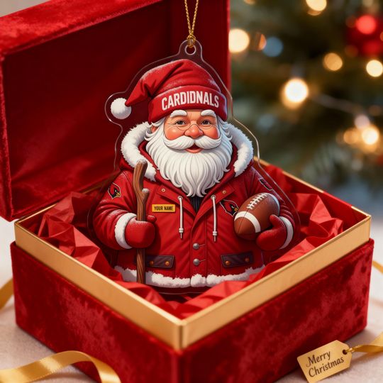 Discover Personalized Arizonna Football Santa Ornament 2025  Custom Name Acrylic Christmas Ornament for Cardinals Fans, Holiday Sports Gift
