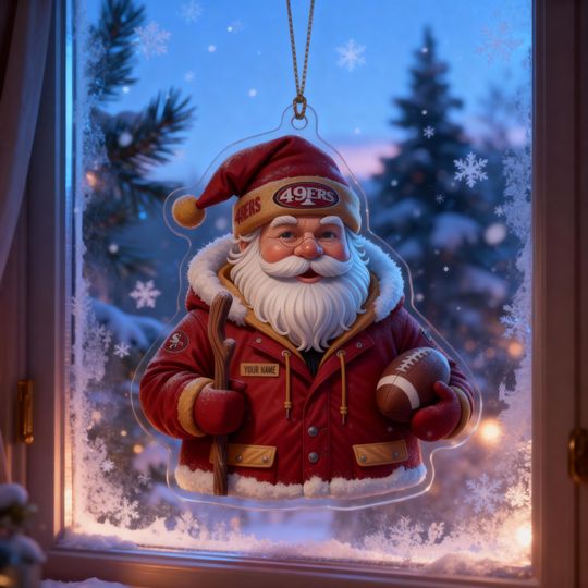 Discover Personalized Arizonna Football Santa Ornament 2025  Custom Name Acrylic Christmas Ornament for Cardinals Fans, Holiday Sports Gift