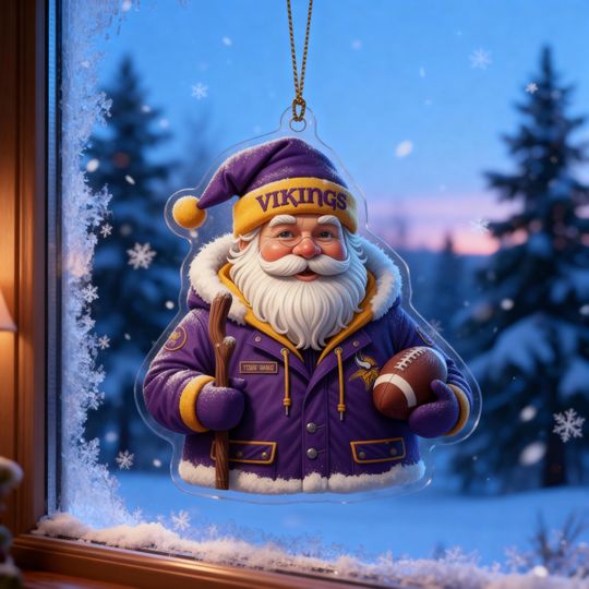 Discover Personalized Minnesota Football Santa Ornament 2025  Custom Name Acrylic Christmas Ornament for Vikings Fans, Holiday Sports Gift