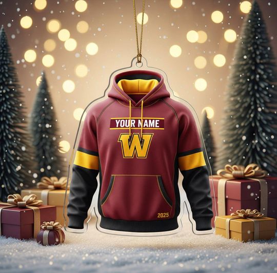 Personalized Maroon and Gold Washington Football Hoodie Ornament 2025  Custom Name Acrylic Christmas Ornament for Sports Fans.