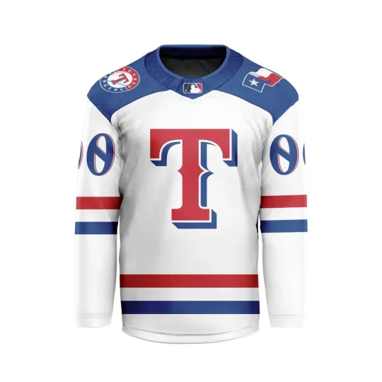 Discover Personalized Texas Rangers Away Hockey Shirt Men's Fan Gear Christmas Gift
