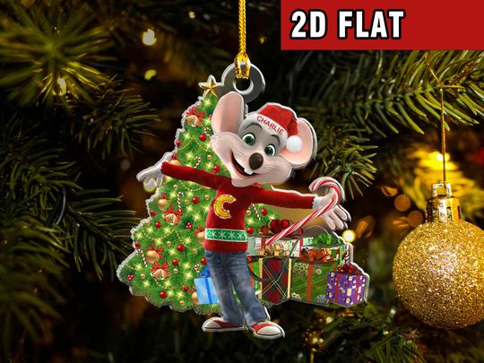 Discover Personalized Chuck E Cheese Christmas Ornament, Custom Name Kids Ornament, Cute Character Acrylic Ornament, Gift for Child Family