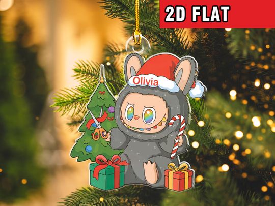Discover Personalized Monster Christmas Ornament, Custom Name Kids Ornament, Cute Bunny Acrylic Ornament, Gift for Child Family
