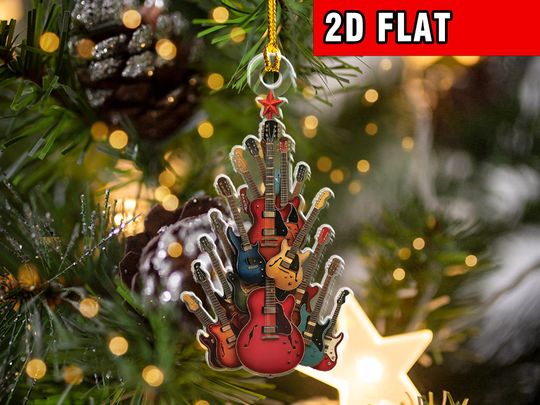 Discover Xmas Tree Decor for Guitar Lovers, Guitar Christmas Tree Ornament, Unique Christmas Gift for Guitar Dads, Holiday Guitar Ornament Design