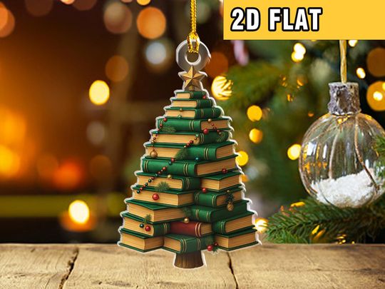 Discover 2d Book Tree Christmas 2025 Ornament: Book Lover Gift, Christmas Tree Book Gift, Book Lover Gift, Reader, Christmas Book Tree Wood Ornament