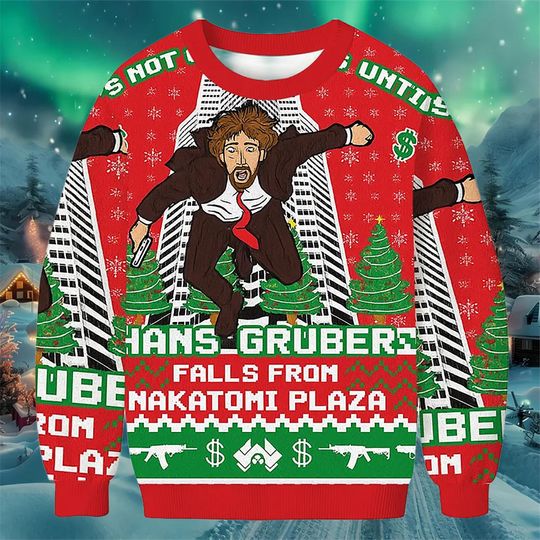 Discover Funny Action Movie Christmas Sweatshirt, Falling Hero Ugly Christmas Sweater, Retro Holiday Pullover Gift for Movie Fans 2025