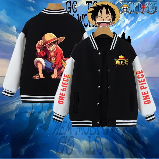 Autumn Winter One Piece Children Kids Jacket Boys Luffy Anime Baseball Uniform Fashion Streetwear Unisex Sport Outerwear Gift