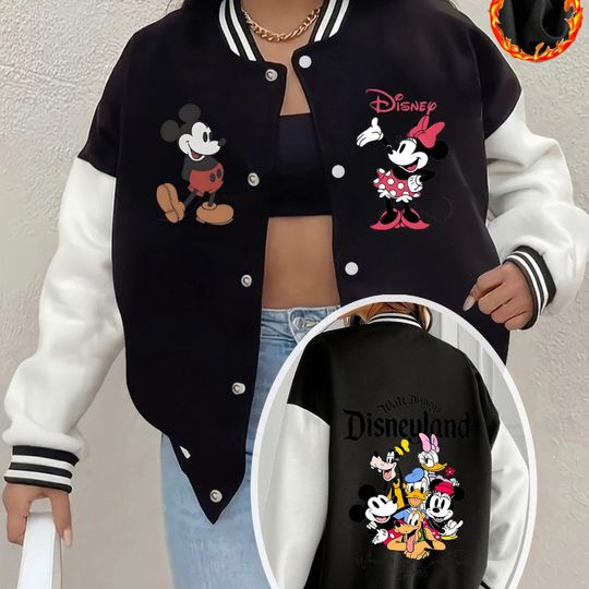 Discover Disney Women's American Retro Baseball Jacket Top Women's Jacket Autumn and Winter New Men and Women Couples Streetwear