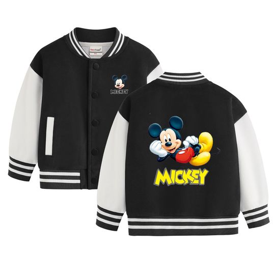 Discover Disney Kids Spring and Autumn Jacket Mickey Mouse Cartoon Print for boys and girls 2-12 years old baseball uniform casual coat