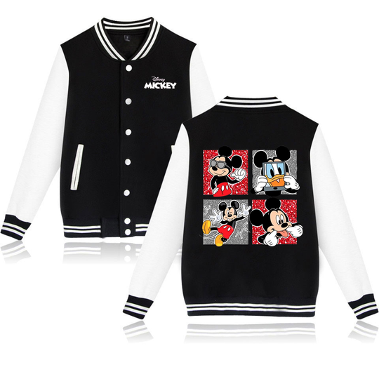 Discover Mickey Minnie Mouse Baseball Bomber Jackets Men Women Loose Clothes Streetwear Kids Boys Girls Harajuku Jacket Single Coats