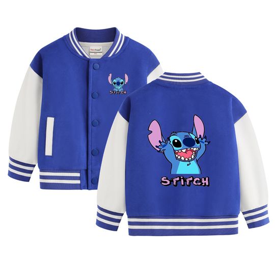 Discover Kids Disney Series Stitch Baseball Uniform for Children Anime Cartoon Fashion Jacket Boys Girls Spring Autumn Casual Cotton Coat