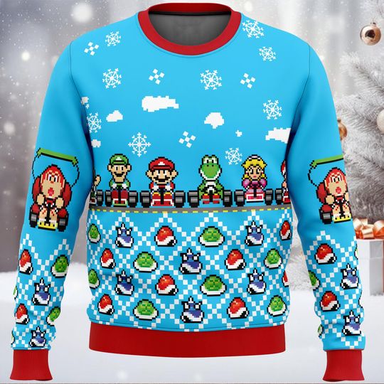 Discover Mario Kart Ugly Christmas Sweater, Mario Kart Video Game Ugly Christmas Sweater, Mario Kart Ugly Sweater, Christmas Ugly Sweater.