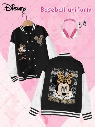 Discover DISNEY Mickey Mouse Vintage Baseball Jacket Men Fashionable Sports and Leisure Autumn Winter Jacket Loose Cartoon Top Teenagers