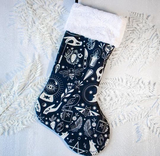 Discover Goth Christmas Stocking with Name, Creepmas Decor, Spooky Christmas Stocking