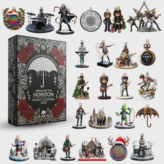 Discover Bring Me The Horizon Advent Calendar 2025, 24 Gothic Rock Mini Figures & Ornaments, Metalcore Band Collectors Christmas Gift