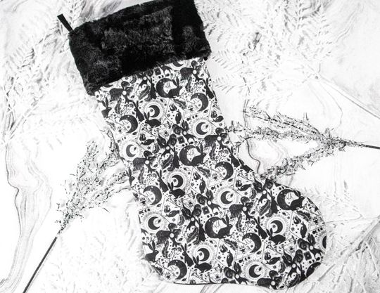 Discover Goth Christmas Stocking, Spooky Witchy Holiday Stocking, Creepmas Decor, Witchy Moon Christmas Stocking