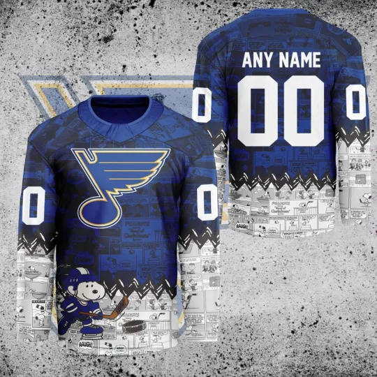 Personalized St. Louis Blues Peanuts 75th Anniversary Hockey Shirt Fan Gear Gift