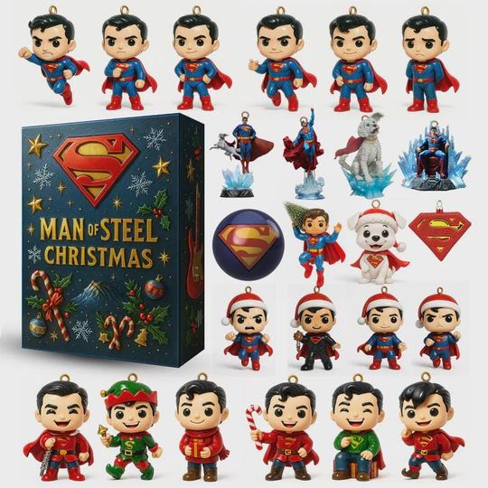 Superman Advent Calendar 2025, 24 Man of Steel Mini Figures & Ornaments, DC Comics Christmas Gift for Fans Collectors