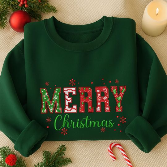 Discover Merry Christmas Embroidered Sweatshirt, Christmas Snow Embroidered Shirt, Merry And Bright Shirt, Winter Season gift, Christmas Gift