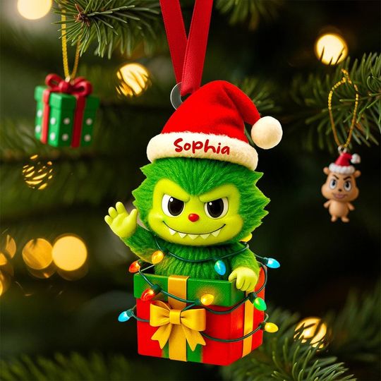 Discover Santas Little Helper Acrylic Ornament  Personalized Christmas Gifts, Green Monster Holiday
