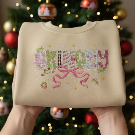 Discover Christmas Greenchy Embroidered Sweatshirt, Green Monster Embroidered Shirt, Christmas Movie Shirt, Winter Gift